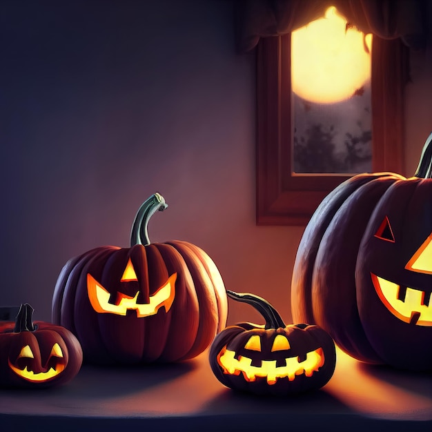 Ilustración de dibujos animados de calabaza malvada de halloween cara de calabaza malvada