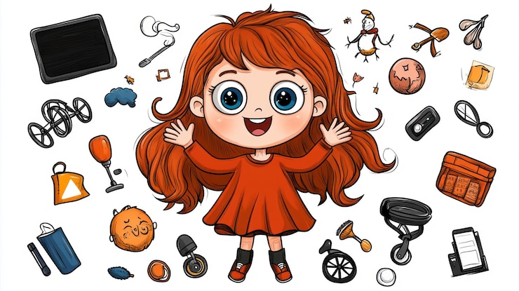 Foto una ilustración de dibujos animados de una chica con el cabello rojo y un vestido rojo con las palabras cita la palabra cita en