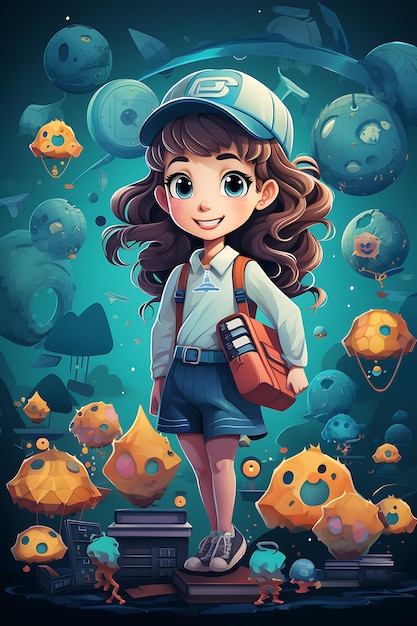 una ilustración de dibujos animados de una chica con un libro llamado una chica