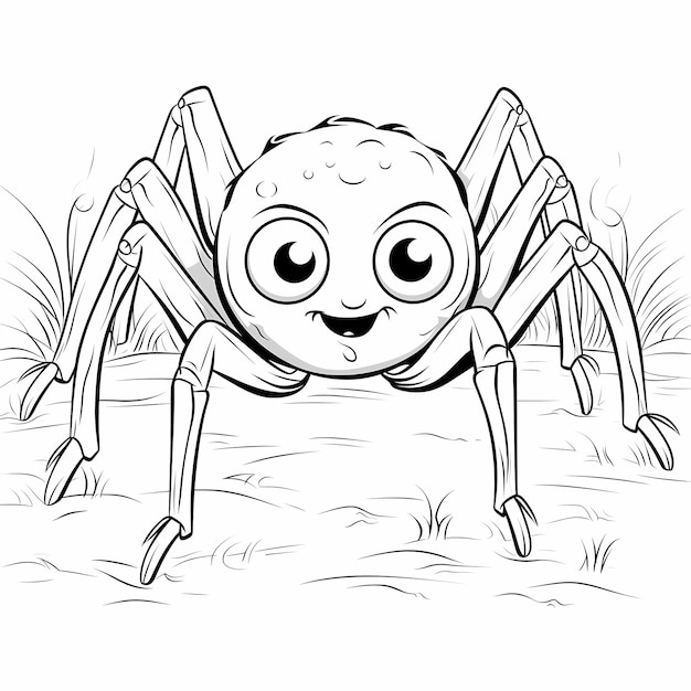 Foto ilustración de dibujos animados para colorear página de libro amigable y linda araña grande