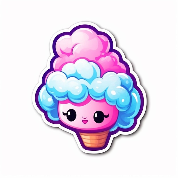 Una ilustración de dibujos animados de un cupcake con una cara rosa y una cara azul.