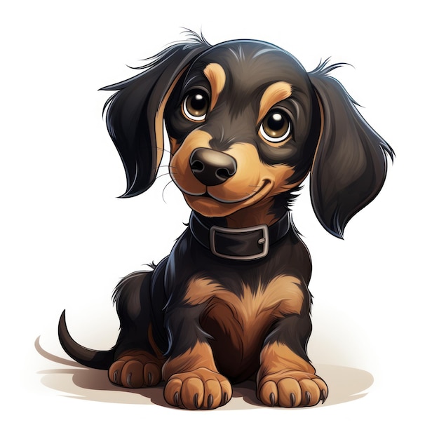 Ilustración de dibujos animados de Dachshund adorable para libro para niños pequeños sobre fondo blanco Generado por IA