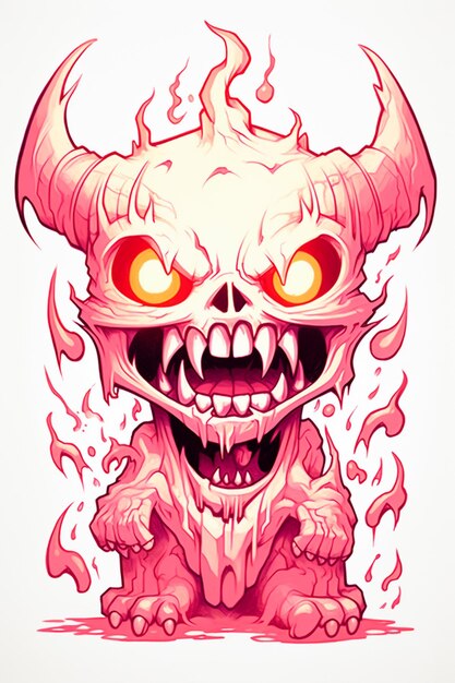 Foto ilustración de dibujos animados de un demonio con ojos brillantes y un demonio como cara generativa ai