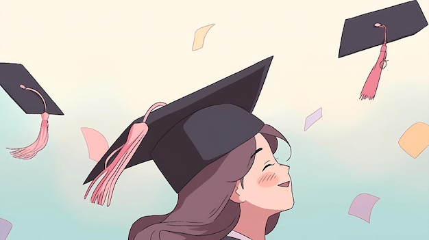 ilustración de dibujos animados dibujados a mano de una niña graduada con un sombrero de médico