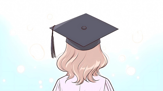 ilustración de dibujos animados dibujados a mano de una niña graduada con un sombrero de médico