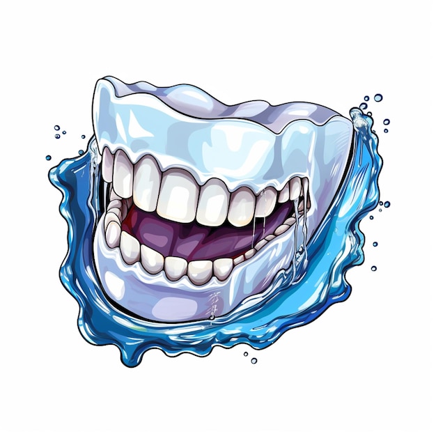 ilustración de dibujos animados de un diente con una cadena colgando de su boca ai generativo