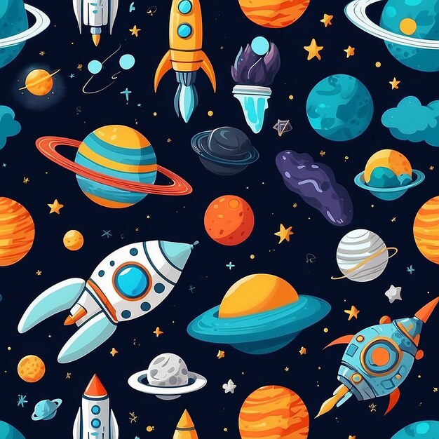 Ilustración de dibujos animados del espacio exterior dibujados a mano Elementos divertidos