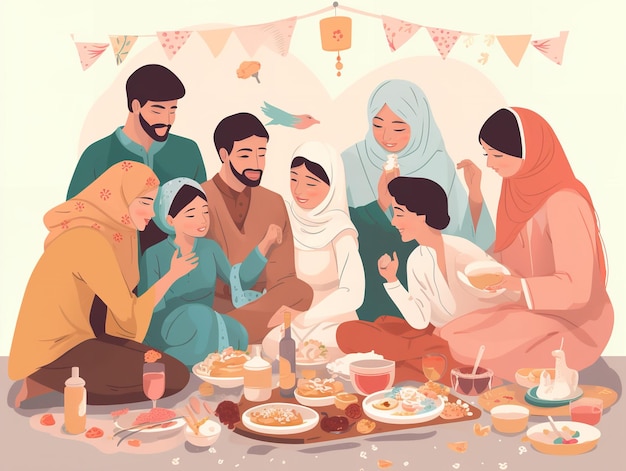 Una ilustración de dibujos animados de una familia celebrando un cumpleaños.