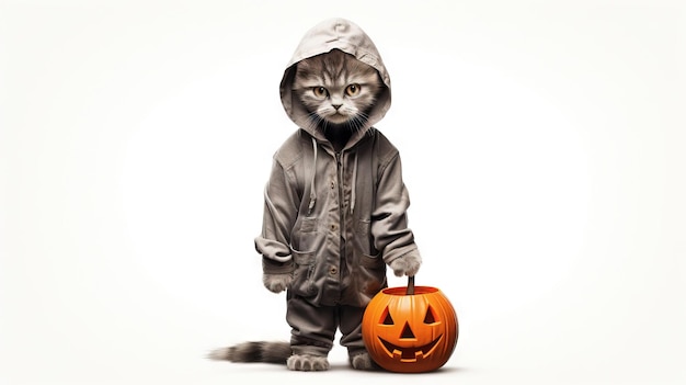 Ilustración de dibujos animados de Halloween gato de Halloween Ai generó una ilustración de Halloween de alta resolución sobre un fondo blanco