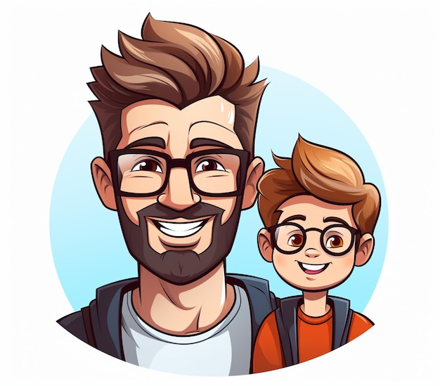 Ilustración de dibujos animados de un hombre y un niño con gafas ai generativo