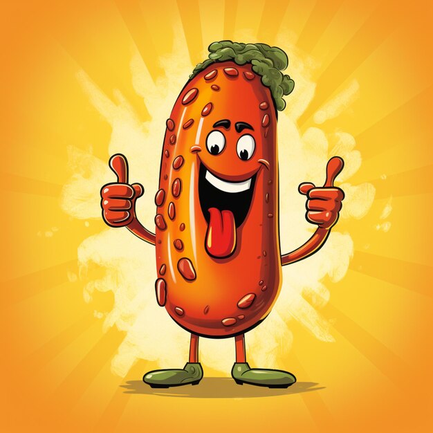 Ilustración de dibujos animados de un hot dog con una cara feliz y un pulgar hacia arriba ai generativo