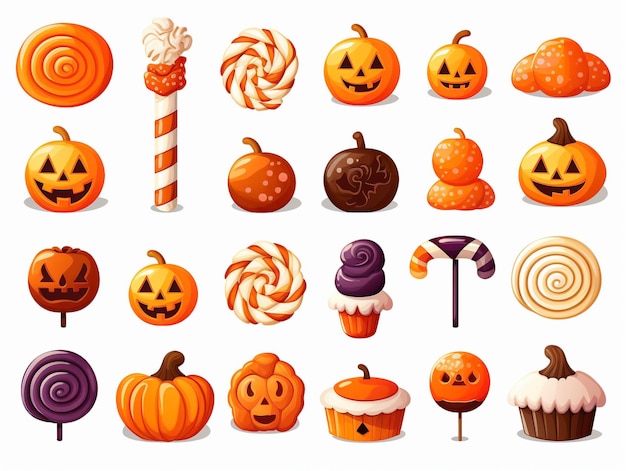 Ilustración de dibujos animados de iconos de dulces de Halloween para el diseño web