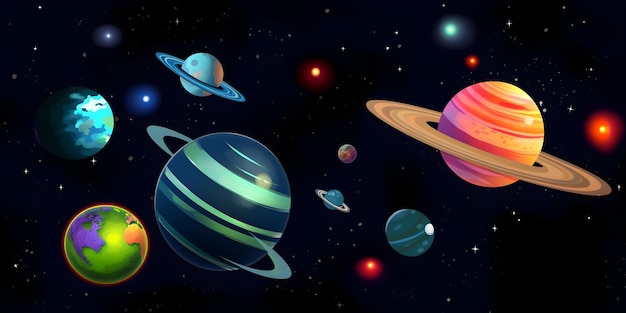 Ilustración de dibujos animados de la ilustración Space Galaxy para niños IA generativa