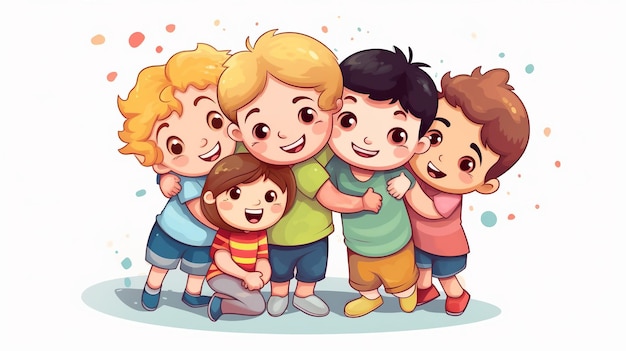 Ilustración de dibujos animados lindo feliz día de la amistad con ai generativo joven