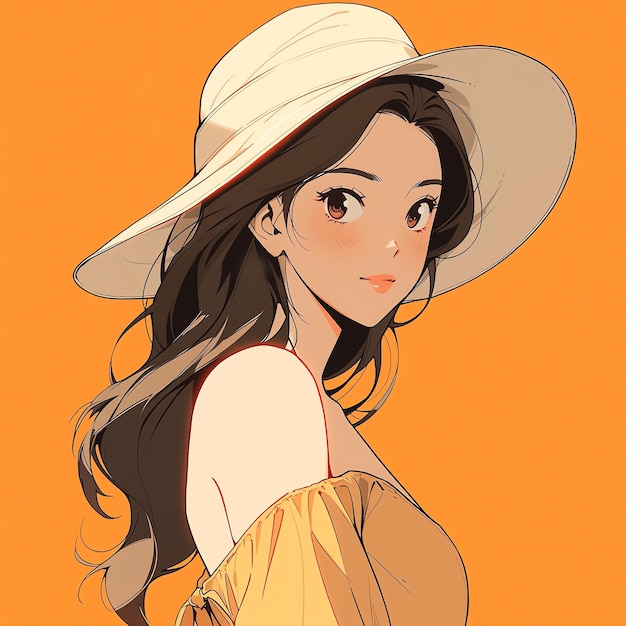 Ilustración de dibujos animados a mano de una hermosa chica en verano