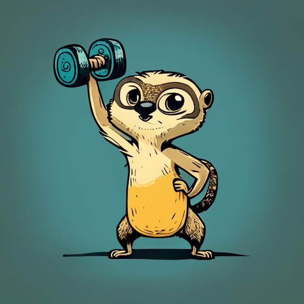 ilustración de dibujos animados de un mapache levantando una pesa con un par de pesas ai generativo