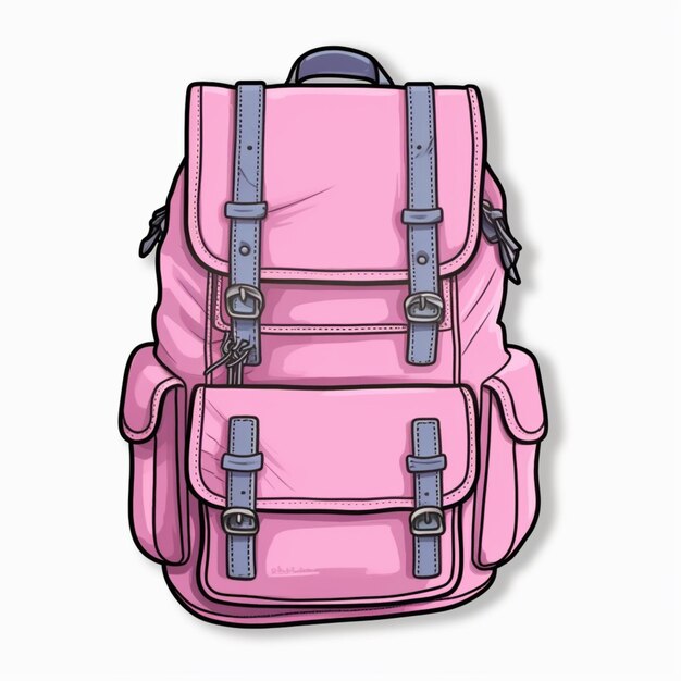 Ilustración de dibujos animados de una mochila rosa con una correa azul generativa ai