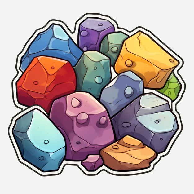 Ilustración de dibujos animados de un montón de rocas con diferentes colores generativa ai