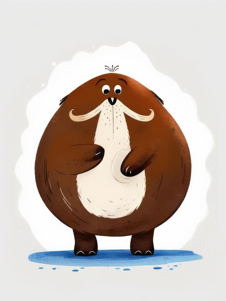 Foto ilustración de dibujos animados de una morsa regordeta con una expresión alegre