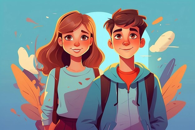 Ilustración de dibujos animados de niños y niñas adolescentes