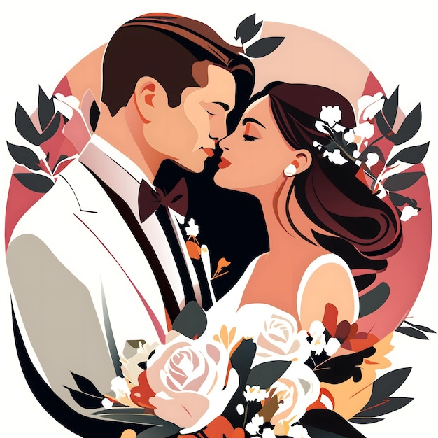 Una ilustración de dibujos animados de una novia y un novio