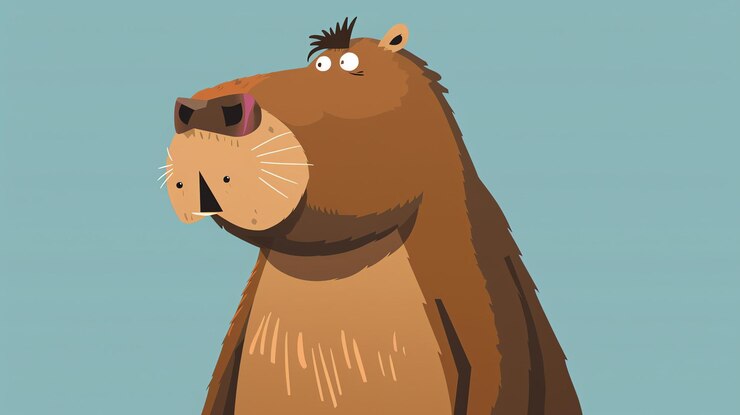 Foto una ilustración de dibujos animados de un oso marrón de aspecto gracioso con una nariz grande y una expresión de sorpresa en su cara