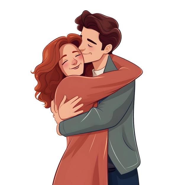 Ilustración de dibujos animados de una pareja de adolescentes felices abrazándose en la calle Grandes relaciones Día nacional del abrazo