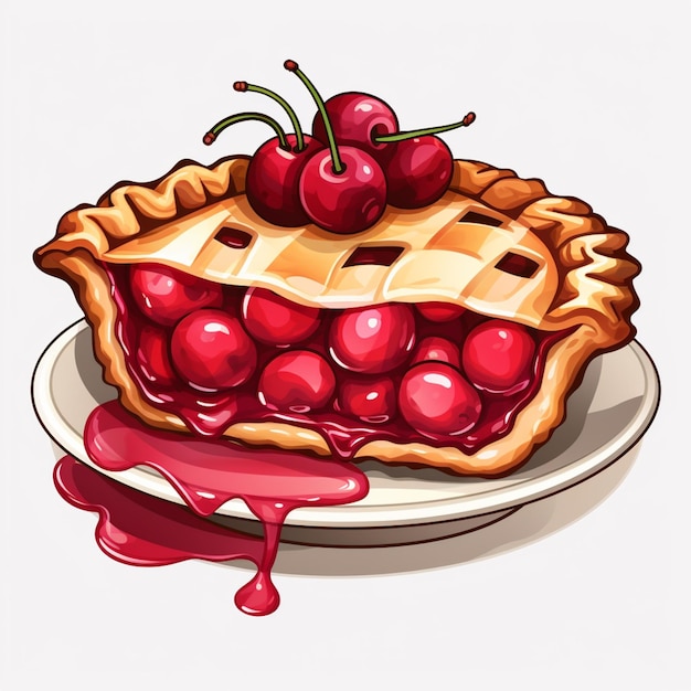 una ilustración de dibujos animados de un pastel de cerezas con una cereza en la parte superior generativa ai