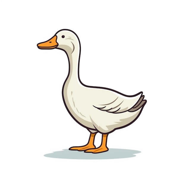 Foto ilustración de dibujos animados de un pato blanco con pico naranja parado sobre una superficie blanca ai generativo