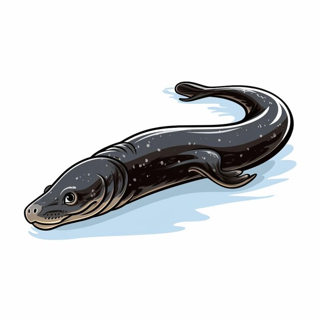 ilustración de dibujos animados de un pez salmo negro con una cola larga ai generativo