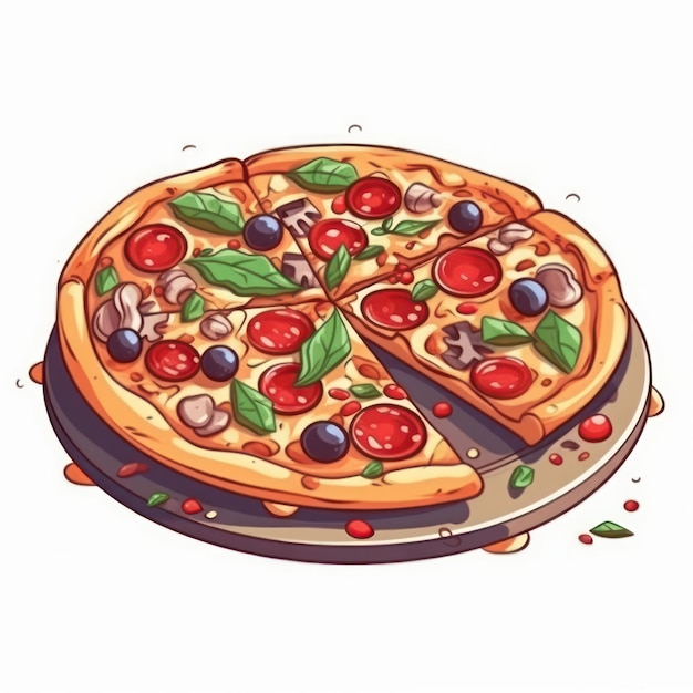 Una ilustración de dibujos animados de una pizza