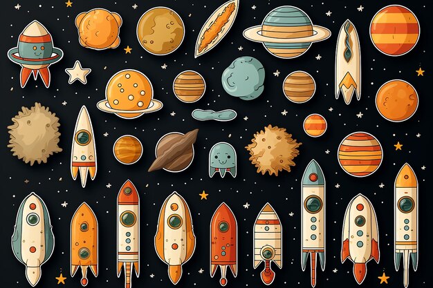 una ilustración de dibujos animados de planetas y estrellas