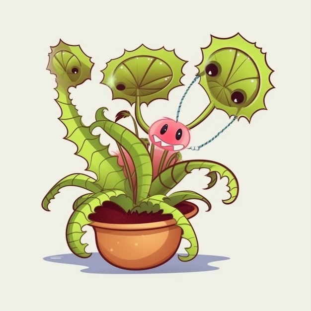 Foto ilustración de dibujos animados de una planta con una cara en ella generativa ai