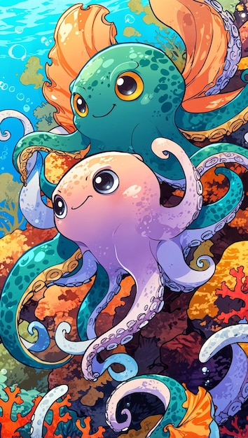 Ilustración de dibujos animados de un pulpo en el mar 9