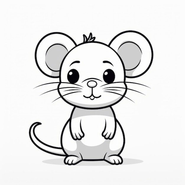 Ilustración de dibujos animados de ratón lindo Trabajo de línea limpia Retratos minimalistas monocromáticos