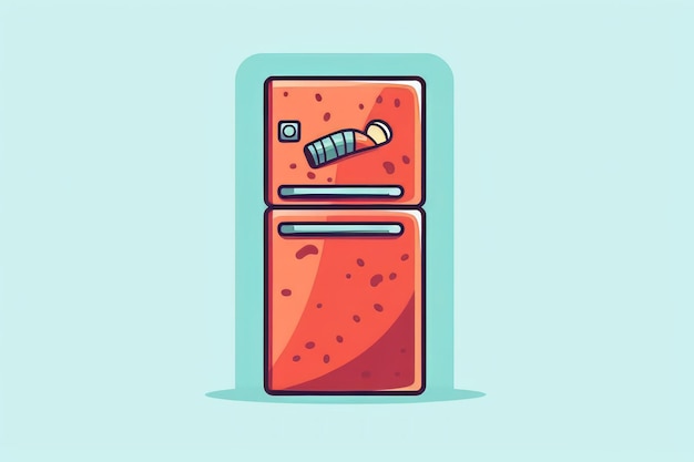 Ilustración de dibujos animados de un refrigerador con una pegatina que dice 'refrigerador congelador'