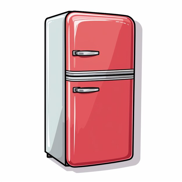 Foto ilustración de dibujos animados de un refrigerador rojo con una puerta blanca