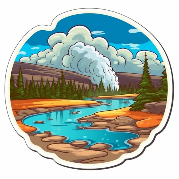 Foto una ilustración de dibujos animados de un río con una planta de vapor en la distancia generativa ai