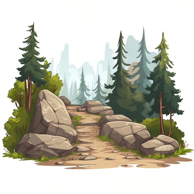 Ilustración de dibujos animados de una ruta de senderismo de montaña