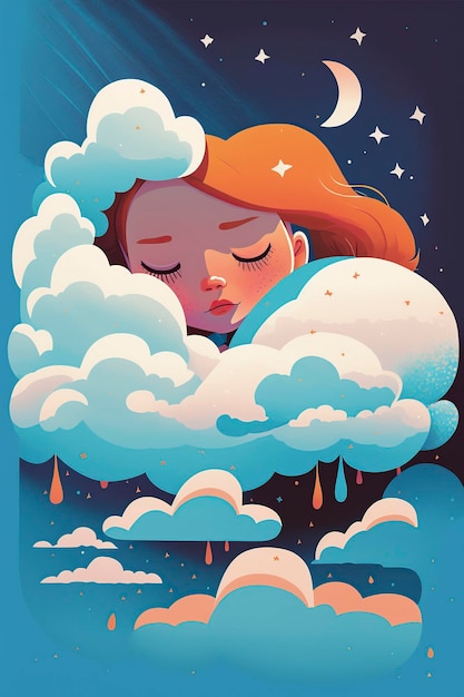 una ilustración de dibujos animados un sueño de niña entre las nubes generativo ai