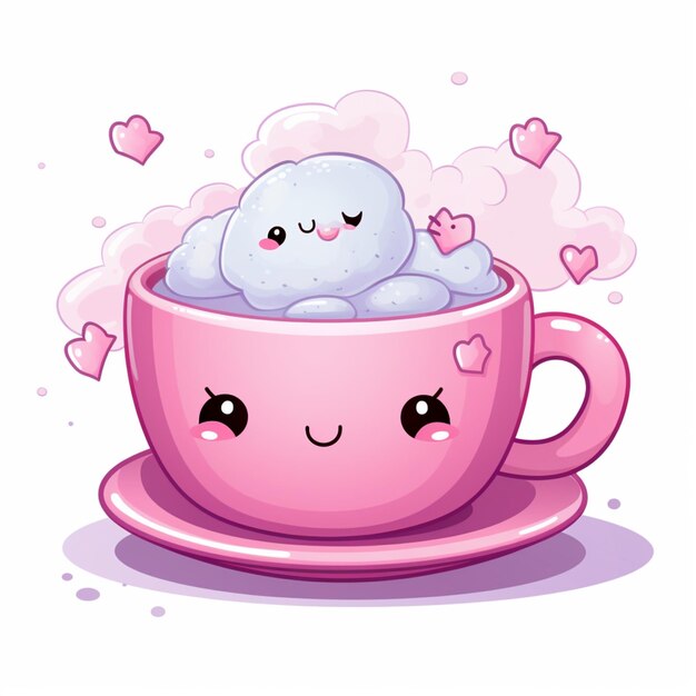 Foto ilustración de dibujos animados de una taza de café con una nube linda en ella