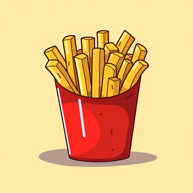 Foto una ilustración de dibujos animados de una taza roja llena de papas fritas generativas ai