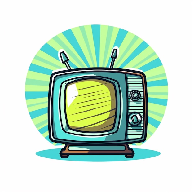 Foto ilustración de dibujos animados de un televisor con una pantalla amarilla y fondo azul ai generativo