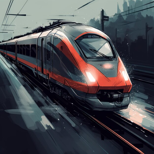 Ilustración de dibujos animados de un tren de alta velocidad