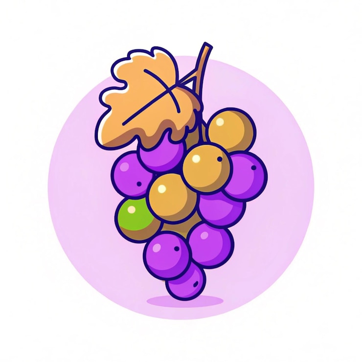 Ilustración de dibujos animados de uvas de frutas estilo de dibujo animado plano