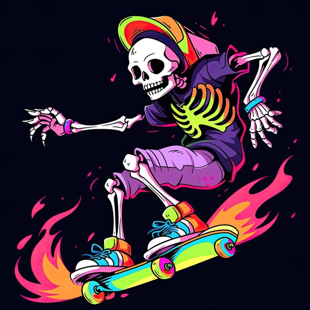 Ilustración de dibujos animados vector jugando personaje patineta enfoque fresco diseño camiseta diseño tee fondo blanco