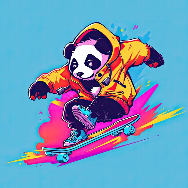 Ilustración de dibujos animados vector jugando personaje patineta enfoque fresco diseño camiseta diseño tee fondo blanco