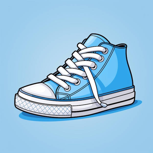 Foto ilustración de dibujos animados de un zapato azul con cordones blancos sobre un fondo azul ai generativo