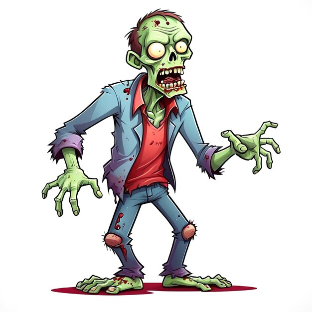 Ilustración de dibujos animados de zombies en fondo blanco