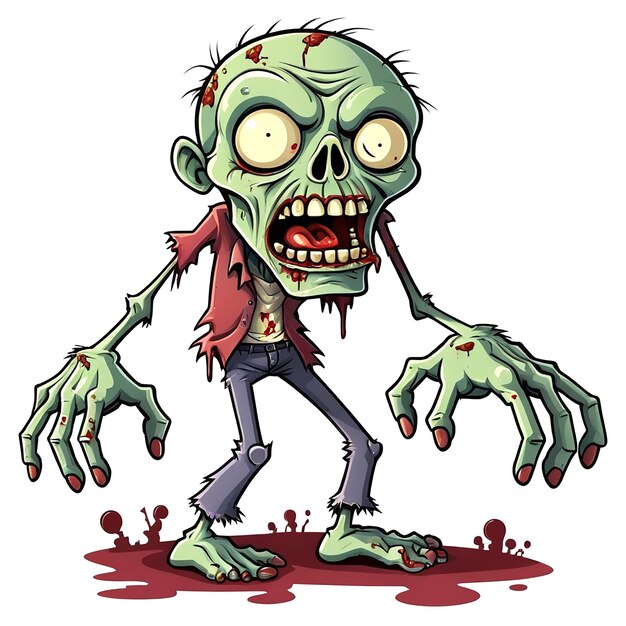 Foto ilustración de dibujos animados de zombies en fondo blanco